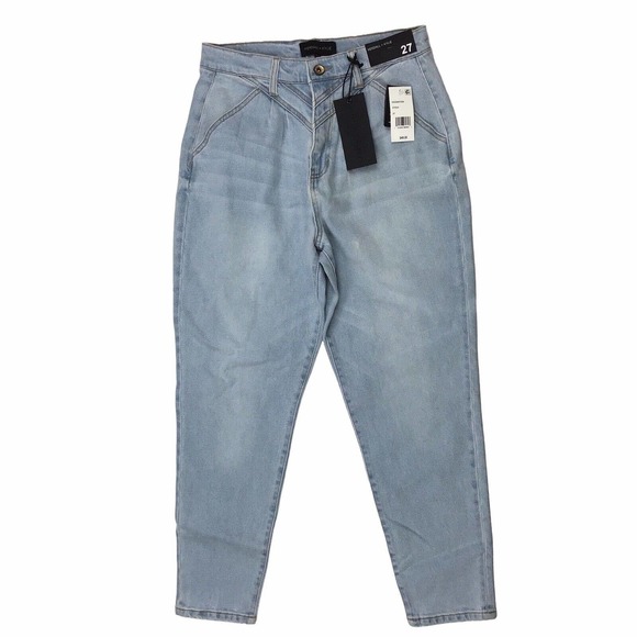 Kendall + Kylie High Rise Pleated Straight Leg Denim Blue Jeans 80s 27W x 26.5L - Picture 2 of 6